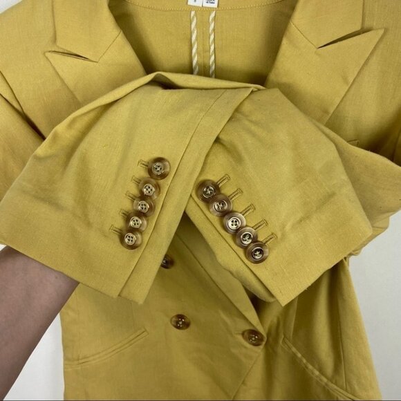 NEW Veronica Beard Double Breasted Linen Blazer Jacket Yellow Boyfriend Size‎ 8 - Picture 8 of 15